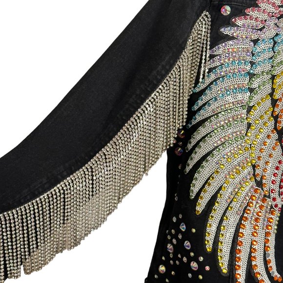 (H-224) Black Stretch Denim Jacket Size S - Picture 5 of 12